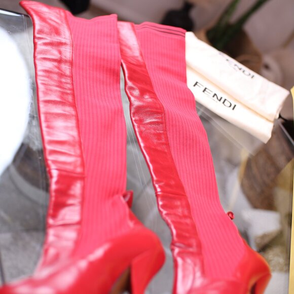 FENDI Rockoko 100mm Thigh-High Boots Red - Picture 12 of 16